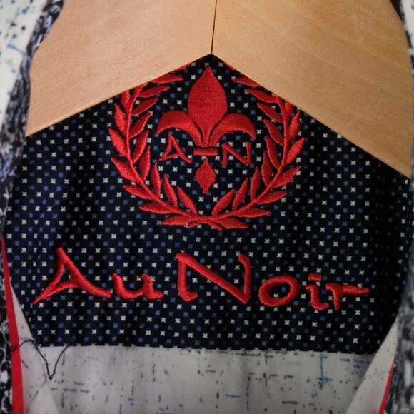 Au Noir Shirt Mens 5 White Blue Button Up Striped Geometric Long Sleeve - Picture 8 of 11